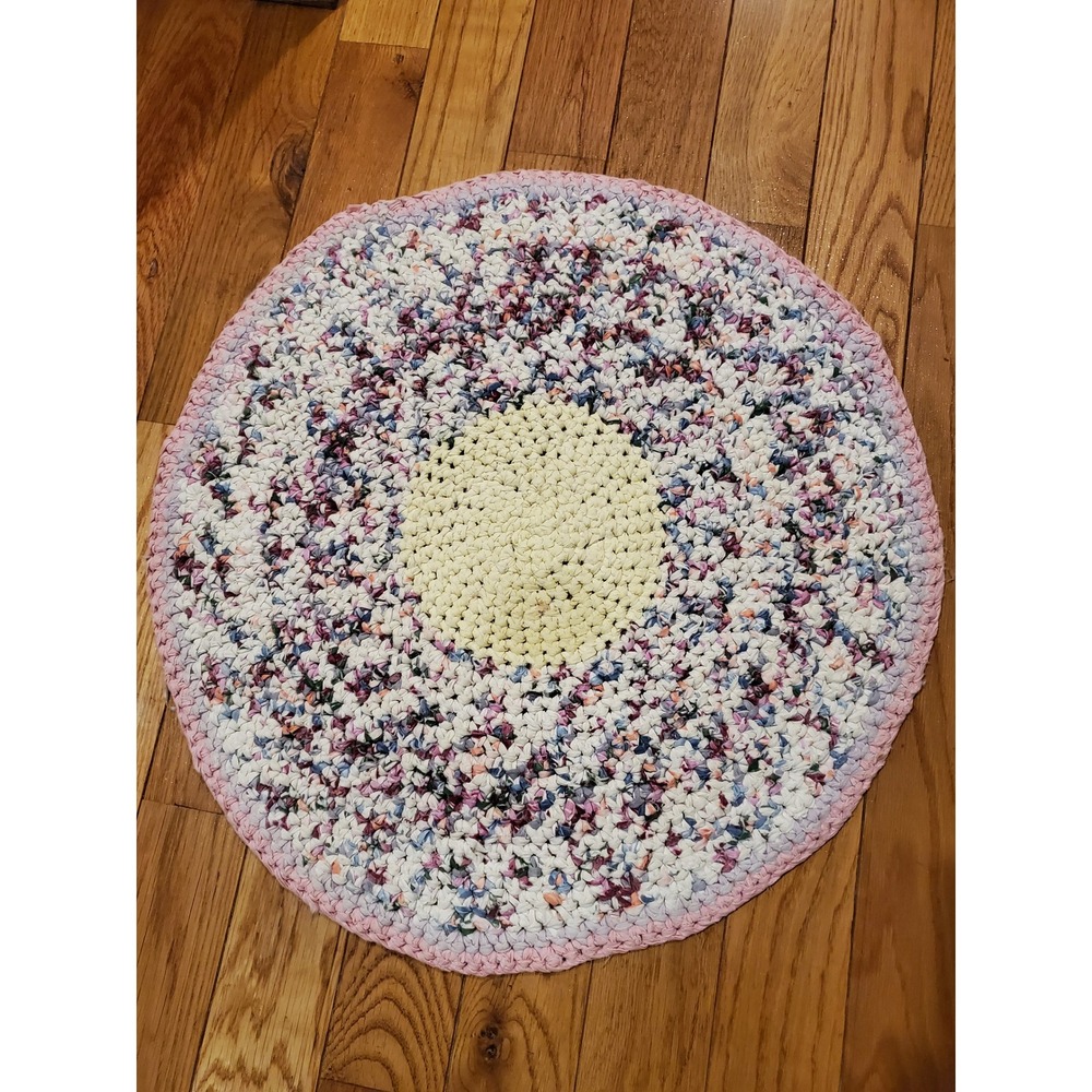 Vintage Handmade Crochet Round Rag Rug